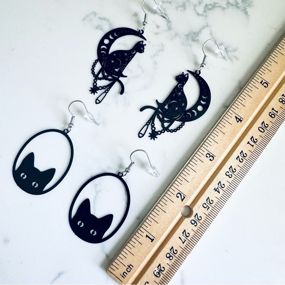 2/$30🌵 Black Cat Peekaboo Crescent Moon Earrings Cutout Spooky Halloween Goth - Picture 5 of 6
